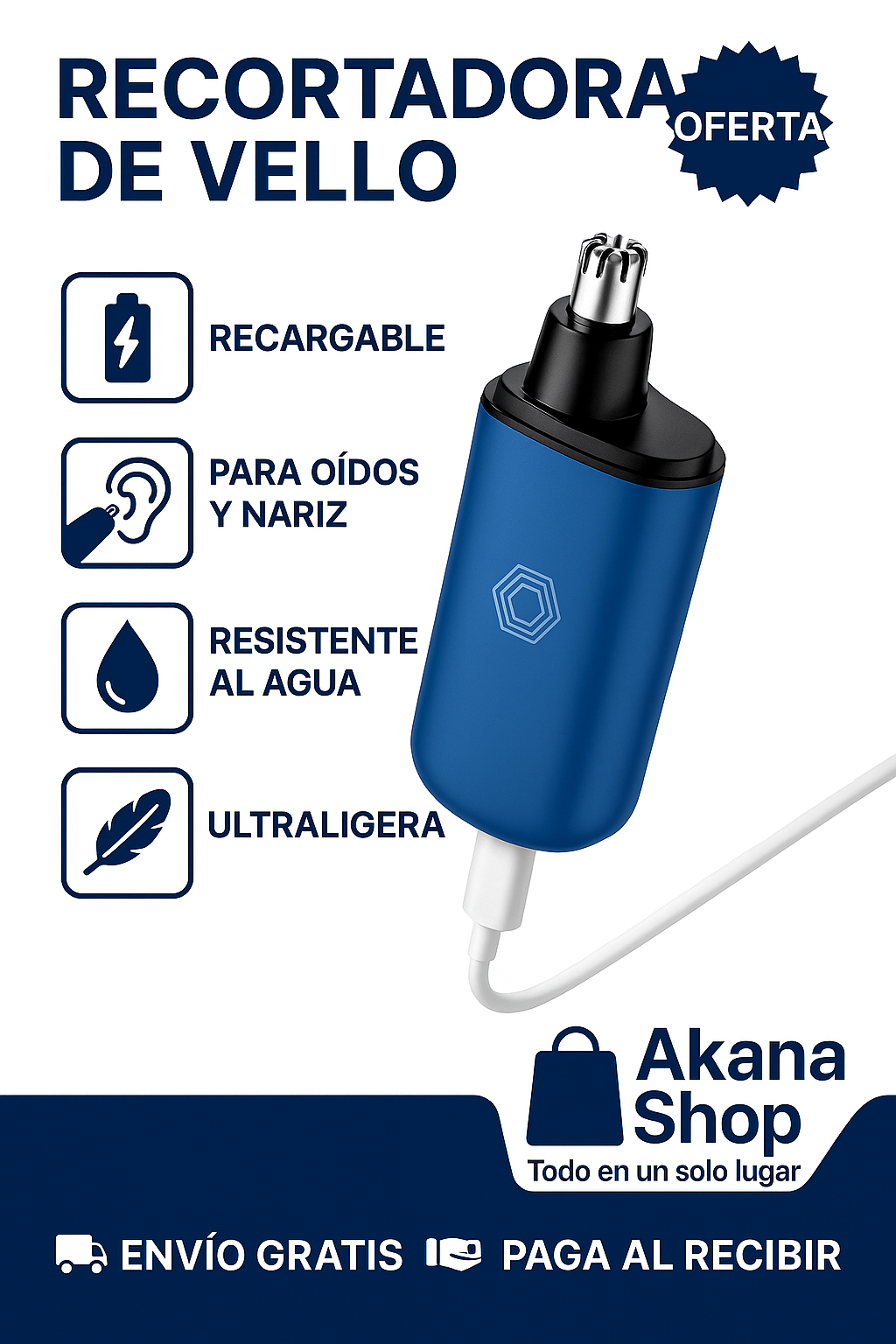 Recortador de Vello 2 en 1 para Nariz y Orejas